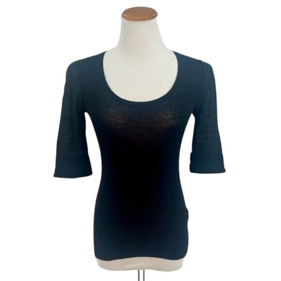 Vintage Burberry Luxury Designer Black Half-Sleeve Scoop Neck Top - Picture 1 of 13
